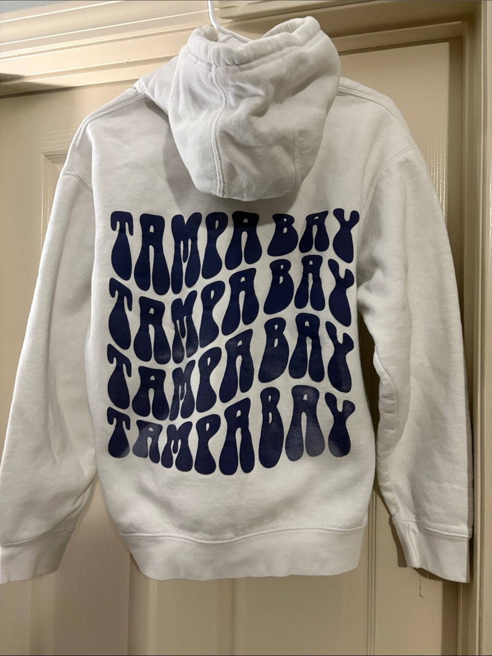 White Hoodie with Navy 'Tampa Bay' Graphic
